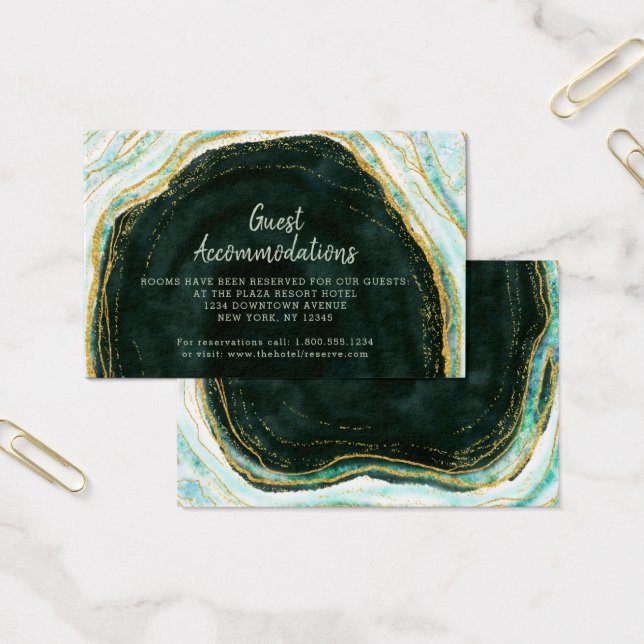 Teal Green Geode Guest Accommodations Insert Card (Office)