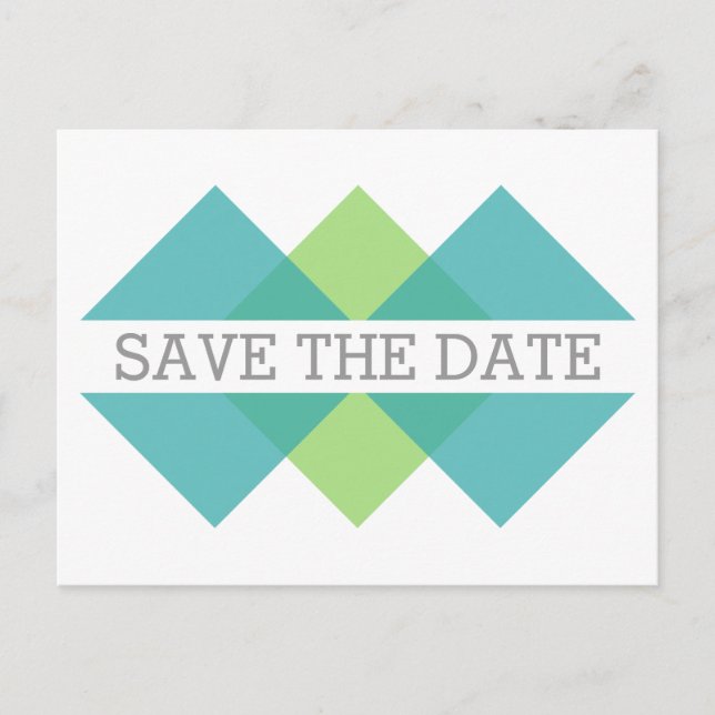 Teal Green Geometric Triad Save the Date Postcard (Front)