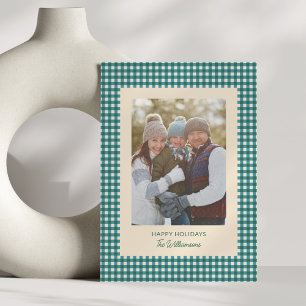 Teal Green Gingham Plaid Holiday Photo Christmas