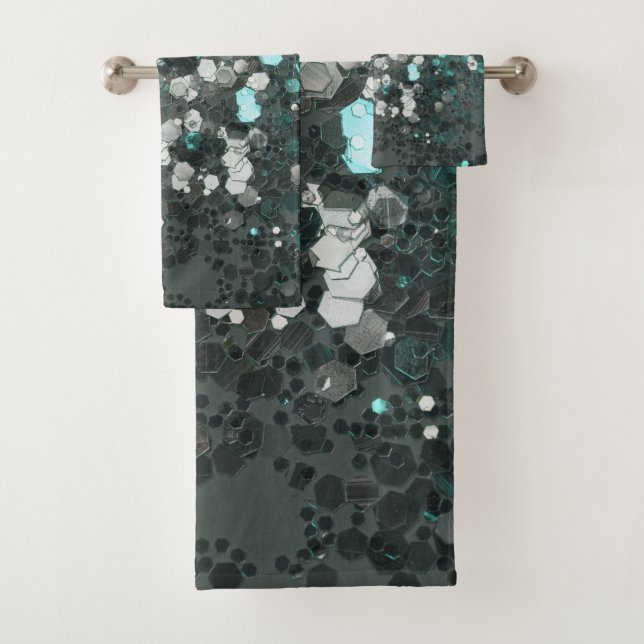 Teal Green Glitter Glam #1 (Faux Glitter) #decor Bath Towel Set (Insitu)