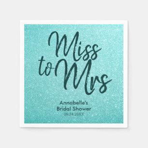 Teal Green Glitter Glam Miss to Mrs Bridal Shower Napkins