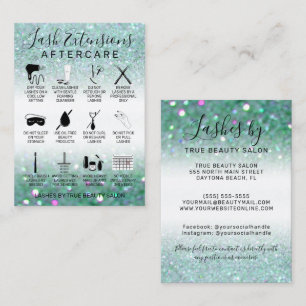 Teal Green Glitter Lash Extensions Aftercare Icon Business Card