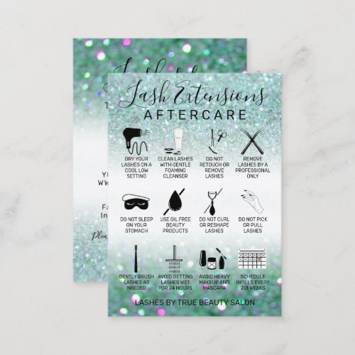 Teal Green Glitter Lash Extensions Aftercare Icon Business Card