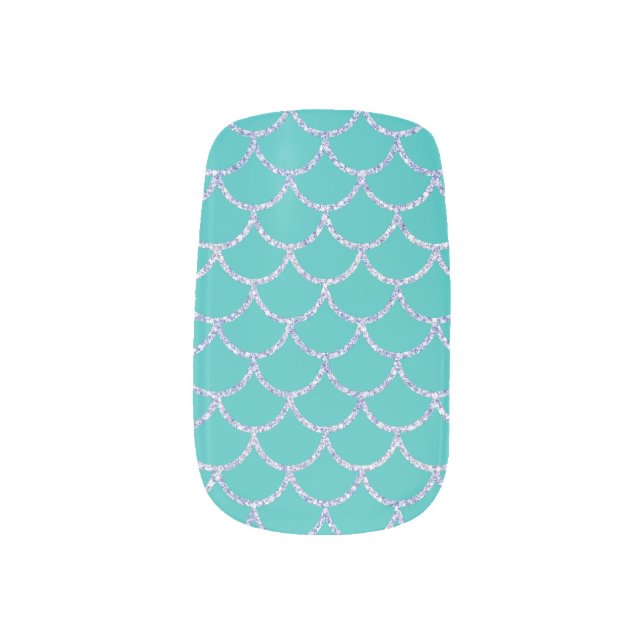 Teal Green Glitter Mermaid Scale Nail Art Decals (Left Thumb)