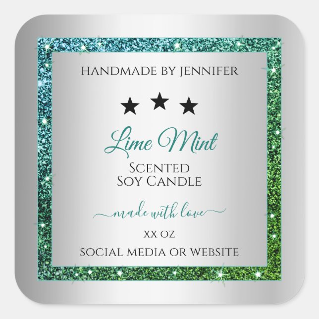 Teal Green Glitter Silver Product Packaging Label (Front)