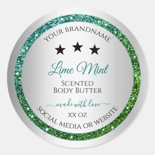 Teal Green Glitter Silver Product Packaging Label