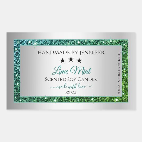 Teal Green Glitter Silver Product Packaging Label