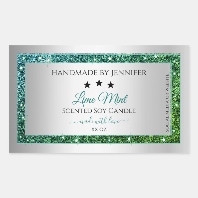 Teal Green Glitter Silver Product Packaging Label (Front)