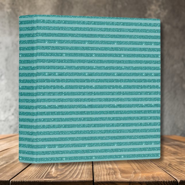 Teal Green Glitter Style Horizontal Stripes 3 Ring Binder (Creator Uploaded)