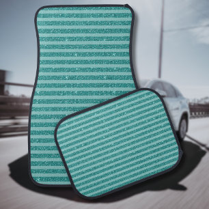 Teal Green Glitter Style Horizontal Stripes Car Floor Mat