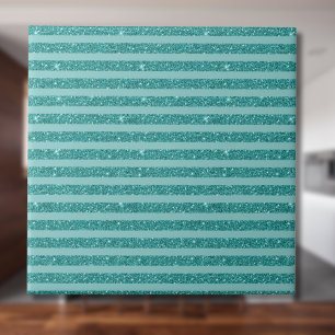 Teal Green Glitter Style Horizontal Stripes Ceramic Tile
