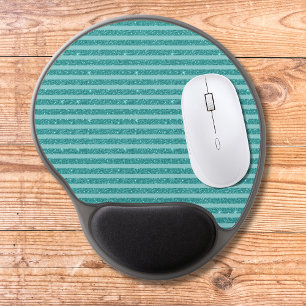 Teal Green Glitter Style Horizontal Stripes Gel Mouse Pad