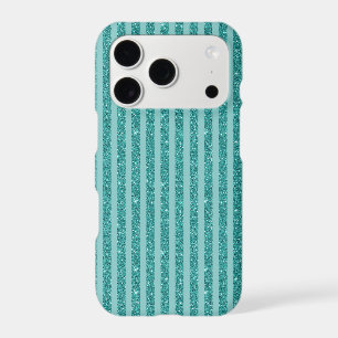 Teal Green Glitter Style Horizontal Stripes iPhone 17 Pro Case