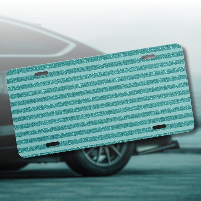 Teal Green Glitter Style Horizontal Stripes License Plate (Creator Uploaded)