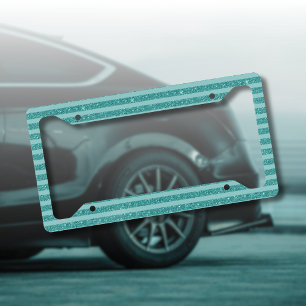 Teal Green Glitter Style Horizontal Stripes License Plate Frame