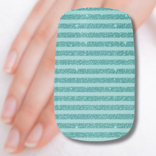 Teal Green Glitter Style Horizontal Stripes Minx Nail Art