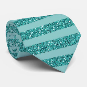 Teal Green Glitter Style Horizontal Stripes Neck Tie