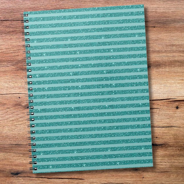 Teal Green Glitter Style Horizontal Stripes Notebook (Creator Uploaded)