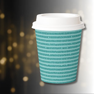 Teal Green Glitter Style Horizontal Stripes Paper Cups