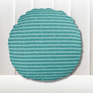 Teal Green Glitter Style Horizontal Stripes Round Pillow