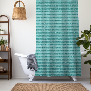 Teal Green Glitter Style Horizontal Stripes Shower Curtain