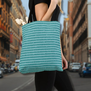 Teal Green Glitter Style Horizontal Stripes Tote Bag
