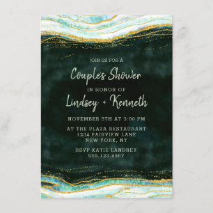 Teal Green & Gold Agate Couple's Wedding Shower Invitation