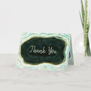 Teal Green & Gold Agate Custom Wedding Photo Letterpress Thank You Card