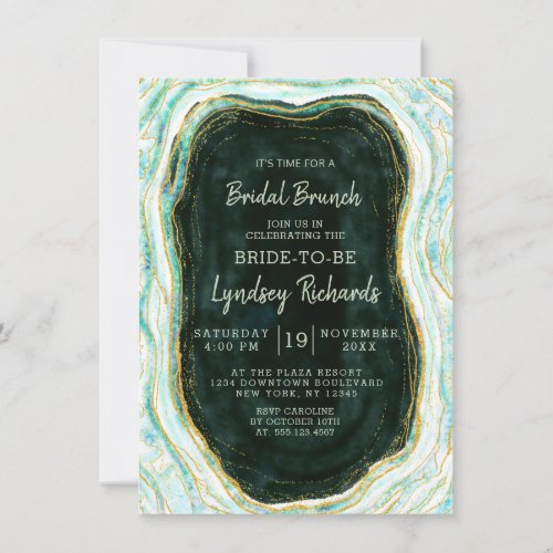 Teal Green  Gold Agate Geode Bridal Brunch Shower Invitation