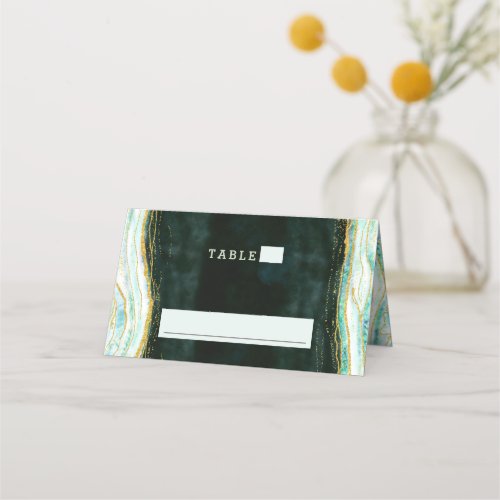 Teal Green  Gold Agate Geode Wedding Table Number Place Card