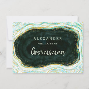 Teal Green & Gold Agate Groomsman Proposal Card