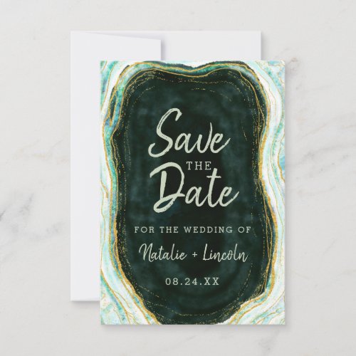 Teal Green  Gold Agate Marble Geode Modern Save The Date