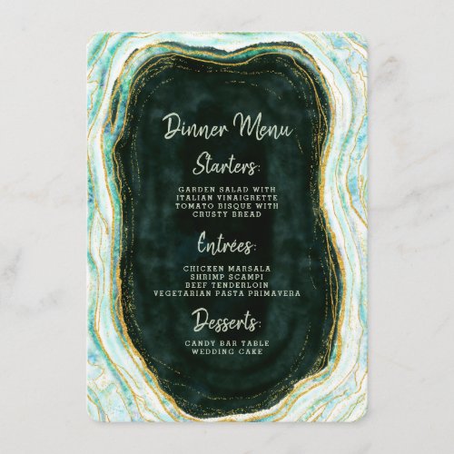 Teal Green  Gold Agate Marble Geode Rock Dinner Menu