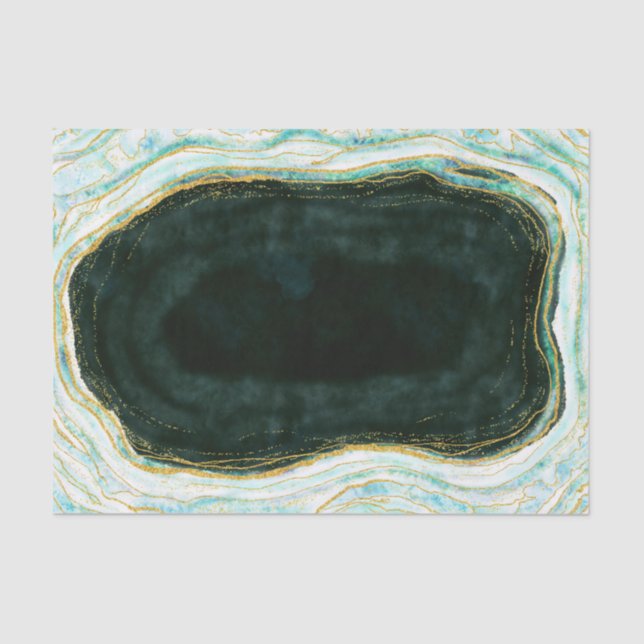 Teal Green & Gold Agate Marble Geode Rock Wedding Tissue Paper (Front)