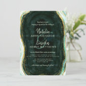 Teal Green & Gold Agate Marble Geode Stone Wedding Invitation (Standing Front)
