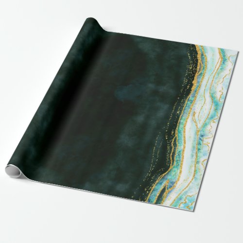 Teal Green  Gold Agate Marble Geode Wedding Wrapping Paper