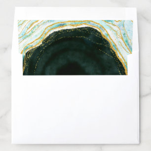 Teal Green & Gold Agate Marble Monogram Wedding Envelope Liner