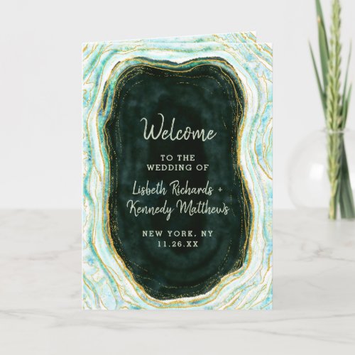 Teal Green  Gold Agate Marble Wedding Ceremony Program