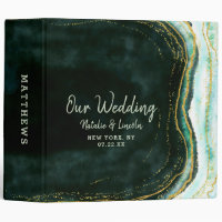 Teal Green & Gold Agate Marble Wedding Photo Album