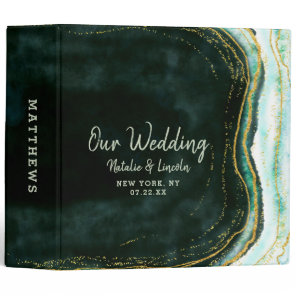 Teal Green & Gold Agate Marble Wedding Photo Album 3 Ring Binder