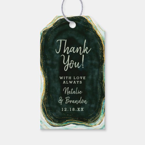 Teal Green  Gold Agate Marble Wedding Thank You Gift Tags