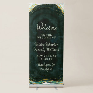Teal Green & Gold Agate Marble Wedding Welcome Retractable Banner