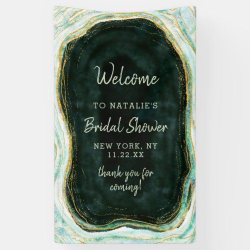 Teal Green  Gold Agate Rock Bridal Shower Welcome Banner