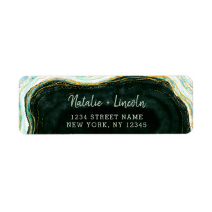 Teal Green & Gold Agate Wedding Return Address Label