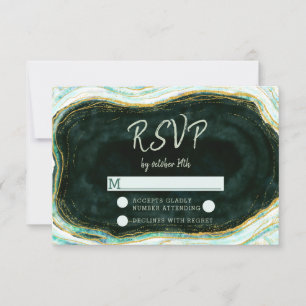 Teal Green & Gold Agate Wedding RSVP Response
