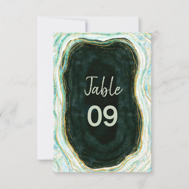 Teal Green & Gold Agate Wedding Table Numbers (Front)