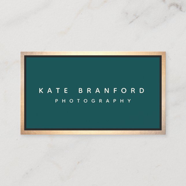 Teal Green Gold Border Modern  Professional  Business Card (Front)