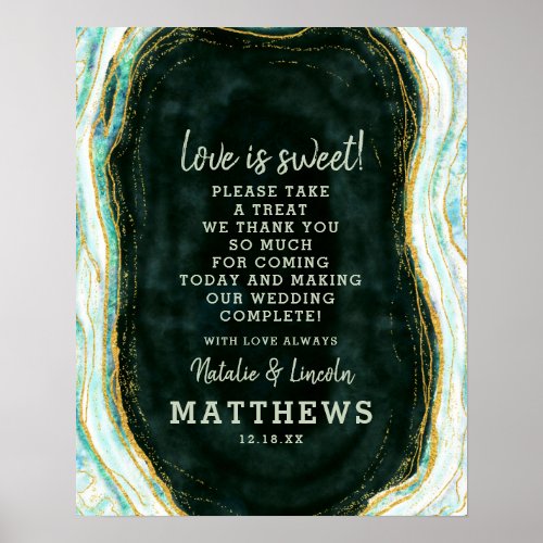 Teal Green  Gold Geode Love is Sweet Wedding Sign
