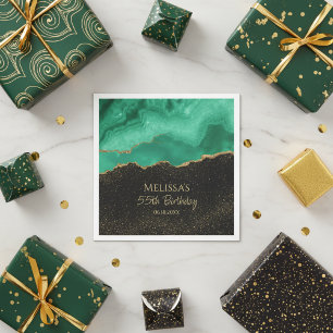 Teal Green Gold Glitter Abstract Watercolor Marble Napkins