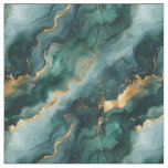 Teal / Green / Gold Marble Fabric